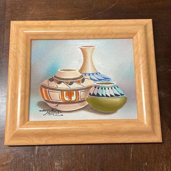 Native American Pottery Sand Oil Painting Signed Myung Mario Jung Southwest - Picture 2 of 12